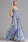 Two Straps V Neck Printed A Line Prom Evening Dress