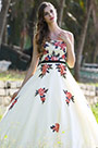 Vintage Strapless Embroidered Beige Ball Gown Formal Dress