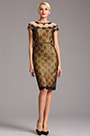 Yellow Vintage Cap Sleeves Printed Lace Cocktail Party Dress