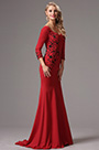 Red Embroidery Long Sleeves Mermaid Dress