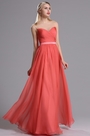 Koralle Tiefer V-Ausschinitt Brautjungferkleid
