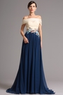 Off Shoulder silk chiffon Bodice Embroidery Applique Dress