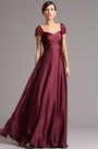 Bestickt Kappe Ärmel Bordeaux Lang Formal Kleid