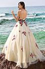 Vintage Strapless Embroidered Beige Ball Gown Formal Dress