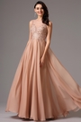Robe de Soirée A-line Brun Rosé Dentelle Sans Manche