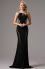 Black Formal Gown with Beaded Plunging Back