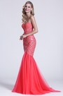 Robe de bal longue corail sans bretelle