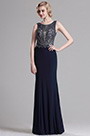 Dark blue Sleeveless Beaded Bodice Prom Dress