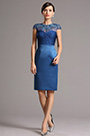 Lace Applique Cap Sleeves Blue Cocktail Dress