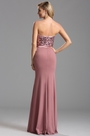 Robe de soirée  sans bretelle avec sequins brun rose