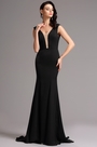 Robe de soirée longue noire sans manche décolleté sexy