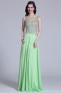 Elegant Sleeveless Beaded Mint Evening Dress