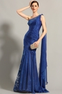 Ein Schulter Gestickt Blau Abend Ball Kleid