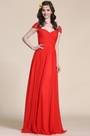 Robe de soirée rouge longue manches courtes décolleté coeur