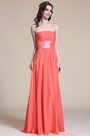 Strapless Ruched Bodice Coral Bridesmaid Dress