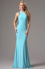 Sleeveless Light Blue Formal Gown with Beaded Detailed Back