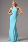Sleeveless Light Blue Formal Gown with Beaded Detailed Back