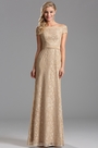 Auf-Schulter Overlace Beige Abendkleid Formal Kleid
