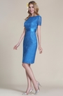 Short Sleeves Blue Lace Bridesmaid Dress