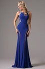 Plunging V Back Beaded Blue Prom Dress Formal Gown