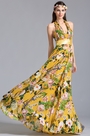 Halter Neck Plunging Printed Summer Dress Evening Dress