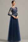Long Sleeves Open Back Navy Blue Evening Dress Prom Dress