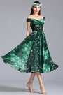 Off Shoulder Tea Length Summer Printed Dress