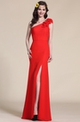 Floral One Shoulder Red Evening Dress Bridesmaid Dress