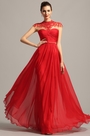 Robe de soirée longue rouge originale à encolure dentelle
