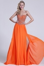 Robe de soirée longue bustier orange bijoutée