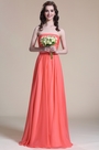 Strapless Ruched Bodice Coral Bridesmaid Dress