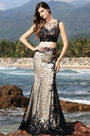 Illusion Sweetheart Neck Two Piece Black Evening Gown Prom Dress