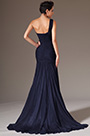 Dark Blue Beaded One-Shoulder High Slit Dress
