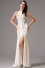 Halter Neck Side Slit Illusion Back White Formal Gown