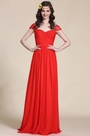 Robe de soirée rouge longue manches courtes décolleté coeur