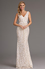 Stylish Plunging Neck Cream Sequin Formal Dress Evening Gown