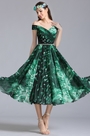 Off Shoulder Tea Length Summer Printed Dress