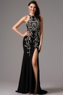 Stunning Halter Neck High Slit Black Prom Gown