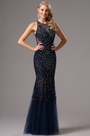 Тёмно Синее Формальное Вечернее Платье с Бисерами