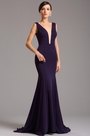 Elegant Purple Formal Gown with Illusion Plunging Neck