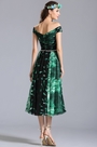 Off Shoulder Tea Length Summer Printed Dress