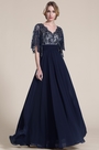 Stylish Navy Blue Evening Dress With V Neck