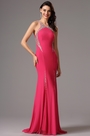 Robe de Soirée Sirène avec Perles Dos nu rose vif