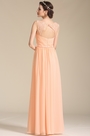 Robe de soirée longue rose sans manche avec dentelle