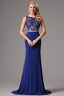 Sleeveless Beaded  Blue Prom Gown Formal Dress