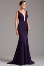 Elegant Purple Formal Gown with Illusion Plunging Neck