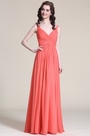 Ärmellos V Ausschnitt Korallle Brautjungfer Kleid Abendkleid