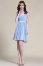 Robe cocktail/demoiselle d'honneur bleu sans manche col V