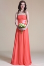 Strapless Ruched Bodice Coral Bridesmaid Dress