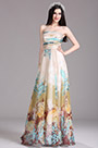 Beige Printed Strapless Long Summer Dress